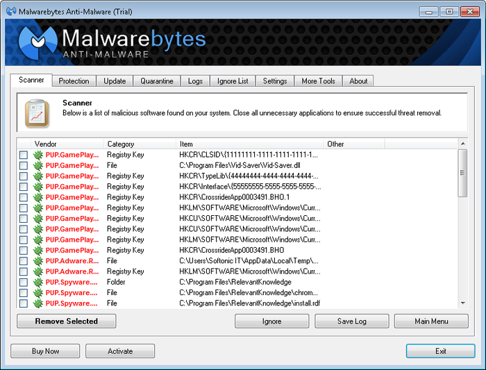 Malwarebytes Scan Results